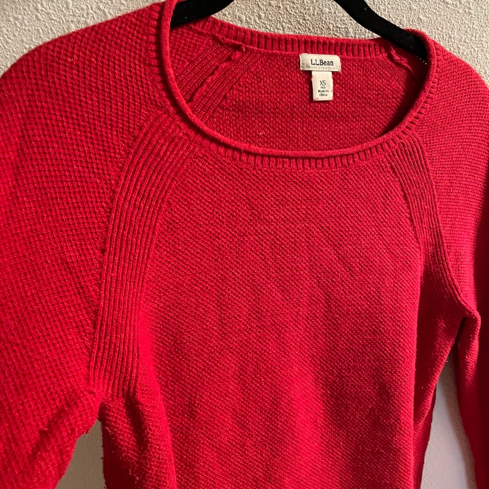 L.L. Bean red cotton roll neck raglan sweater extra small XS